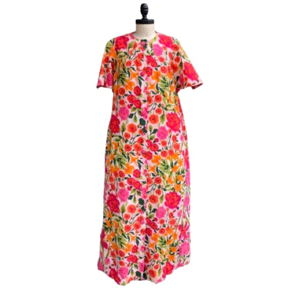 Vintage 60s Floral Multicolor Maxi Dress Housedre… - image 4